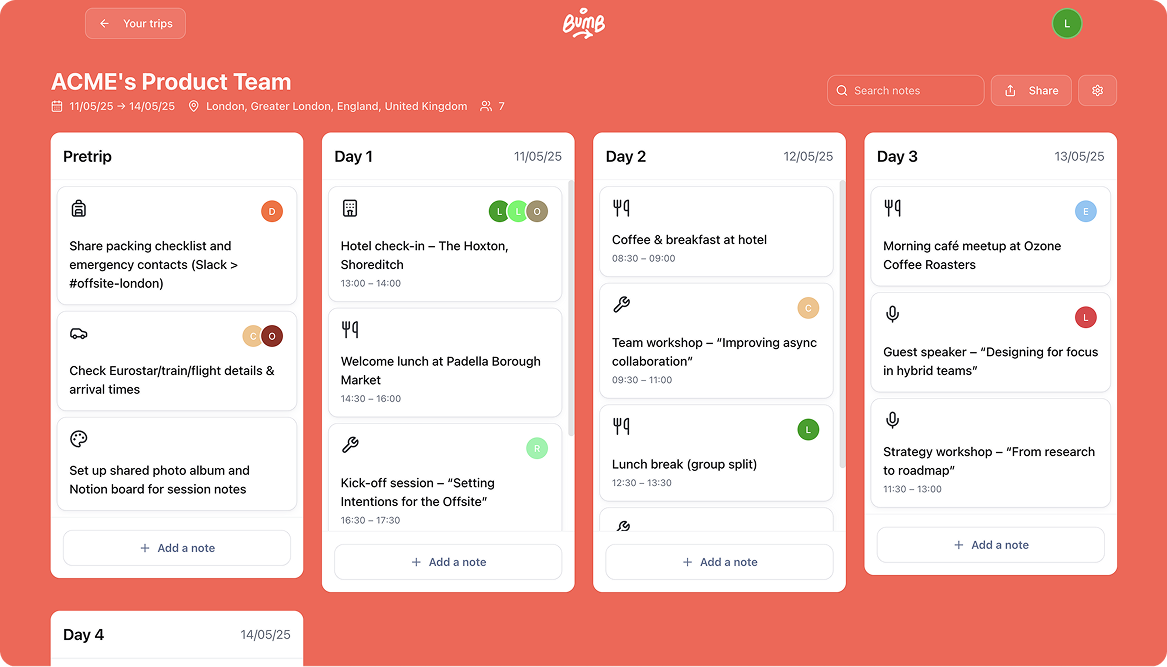 Bumb Trip Planning Interface